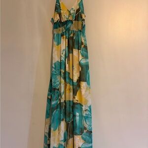 NWOT Charlotte Russe Teal & Yellow Floral Maxi Dress